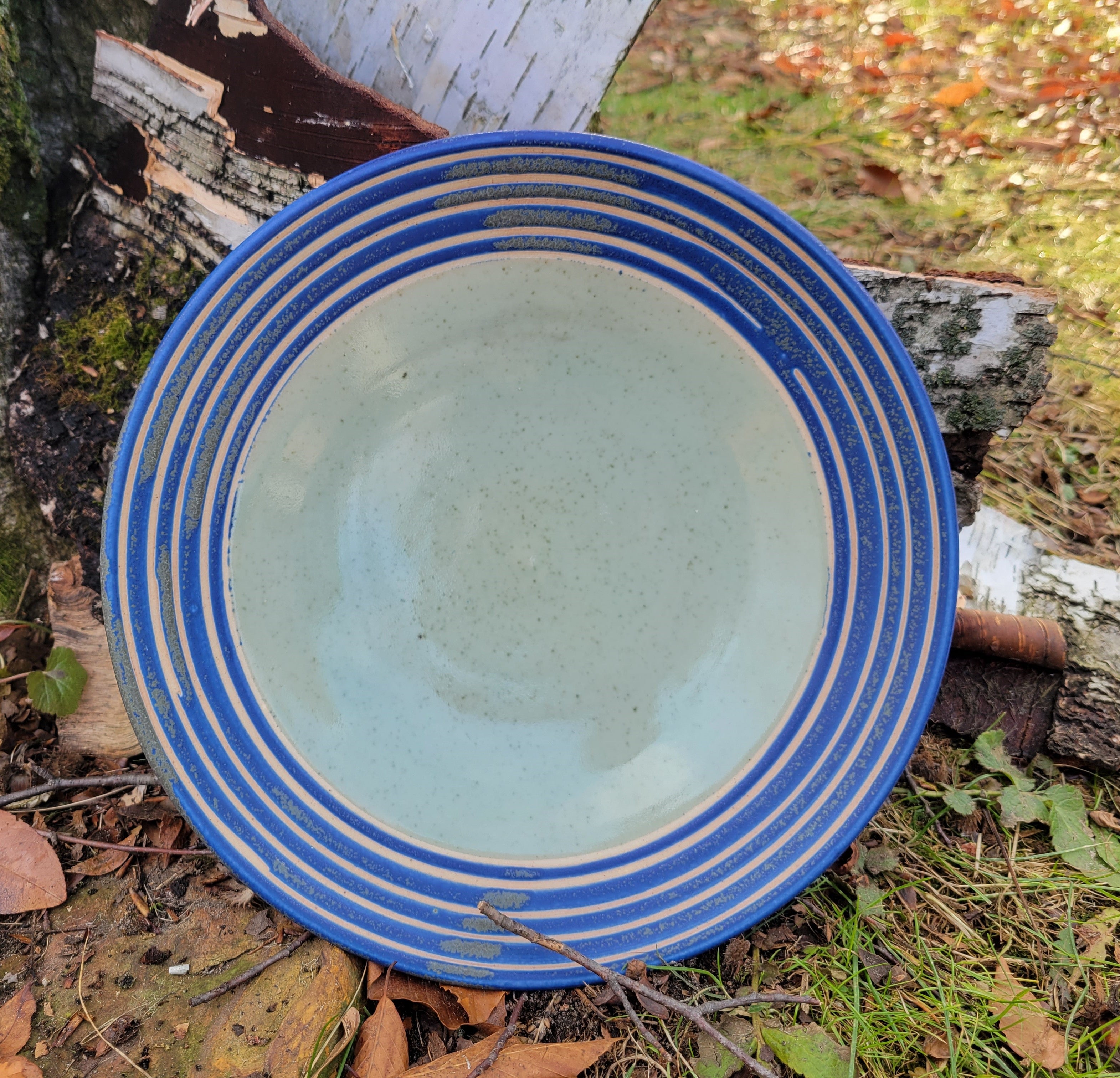 Low Serving Bowl in Blue Lapis Pinstripe Pattern