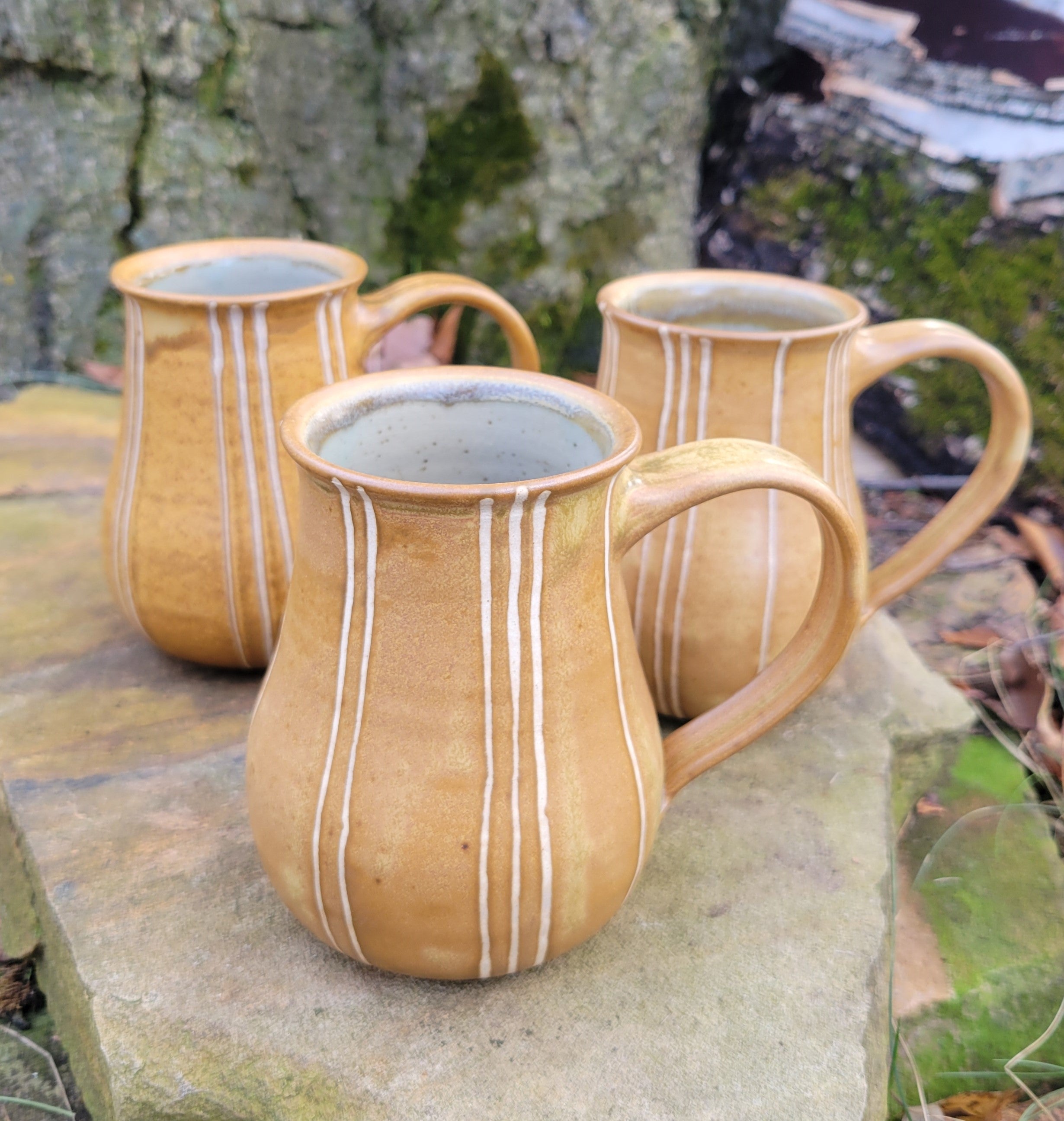 Coffee Mug in Yellow Ocher Pinstripe Pattern