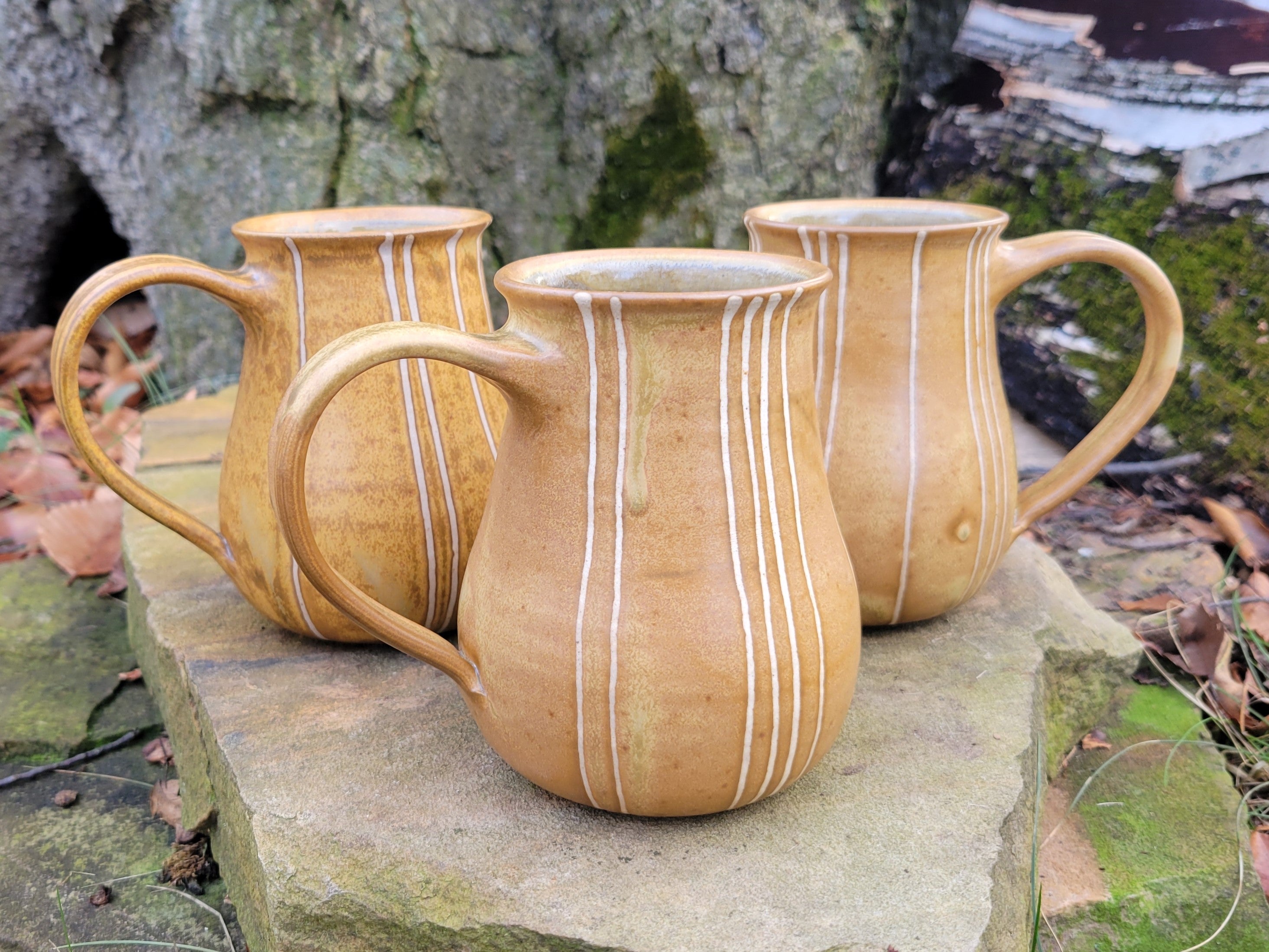 Coffee Mug in Yellow Ocher Pinstripe Pattern