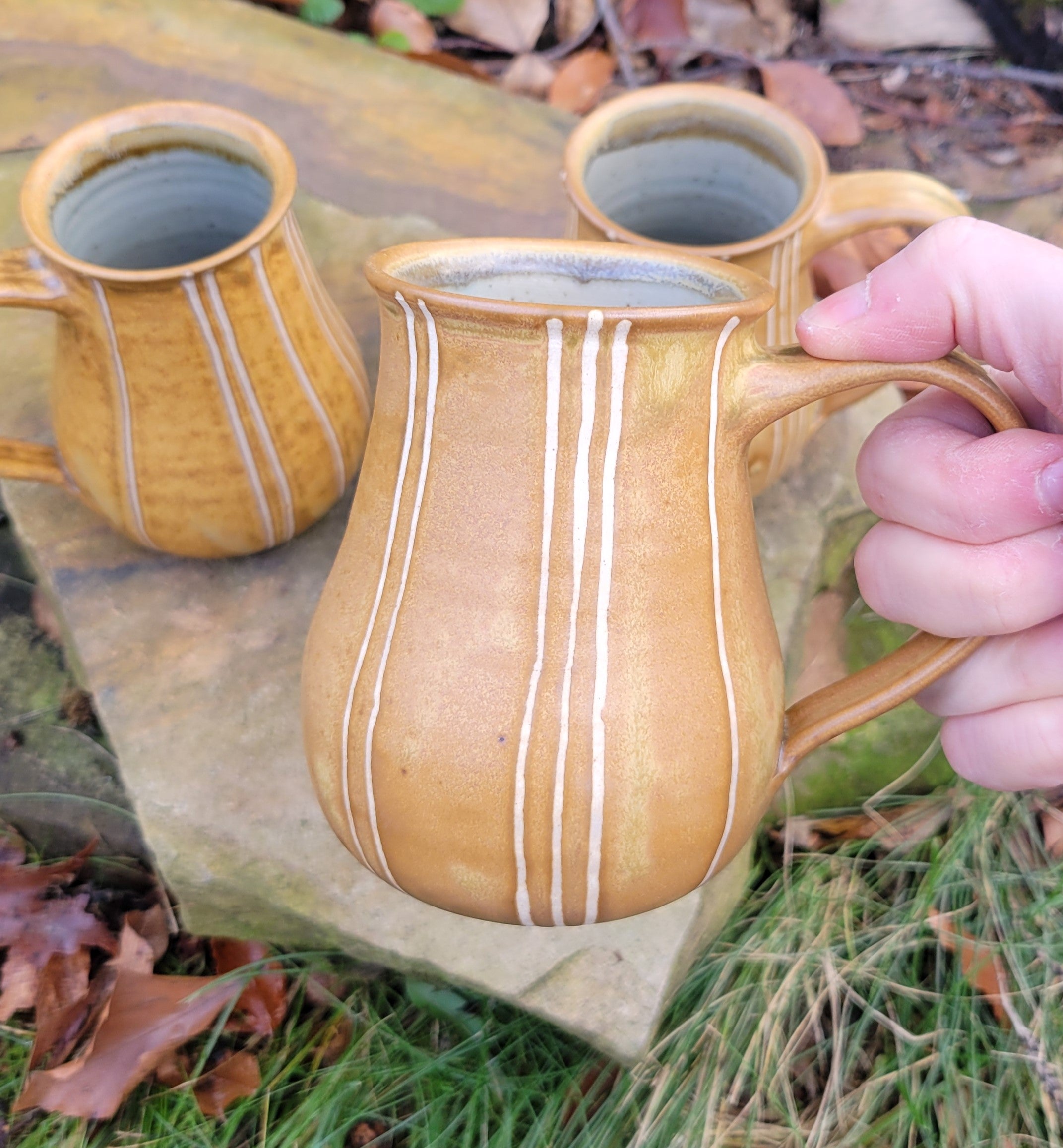 Coffee Mug in Yellow Ocher Pinstripe Pattern