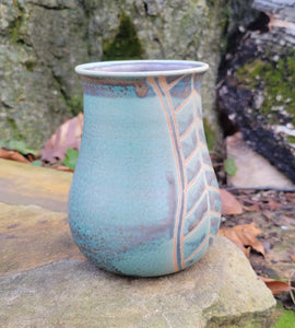 Coffee Mug in Turquoise and Lavender Chevron Pattern