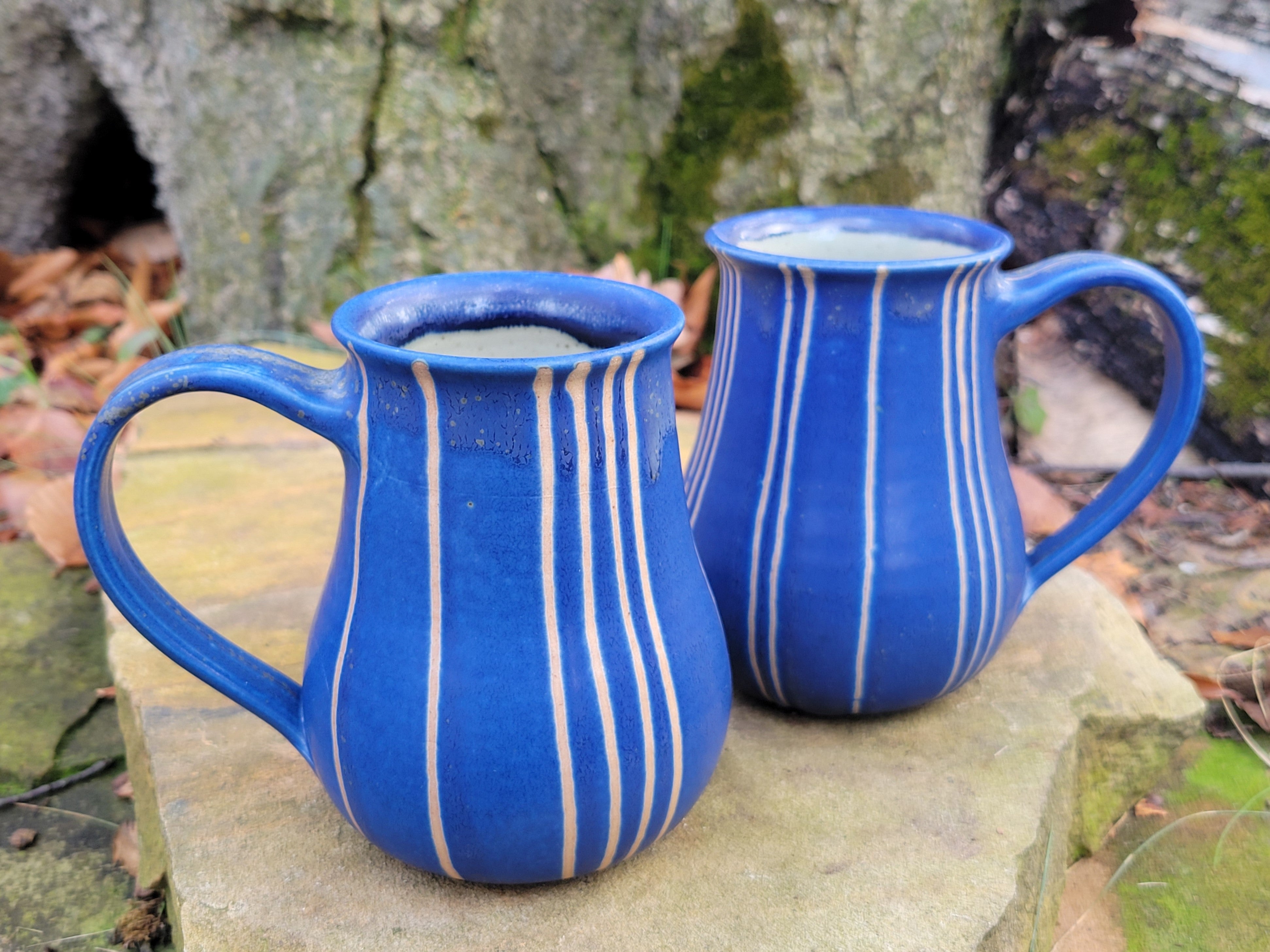 Coffee Mug in Blue Lapis Pinstripe Pattern