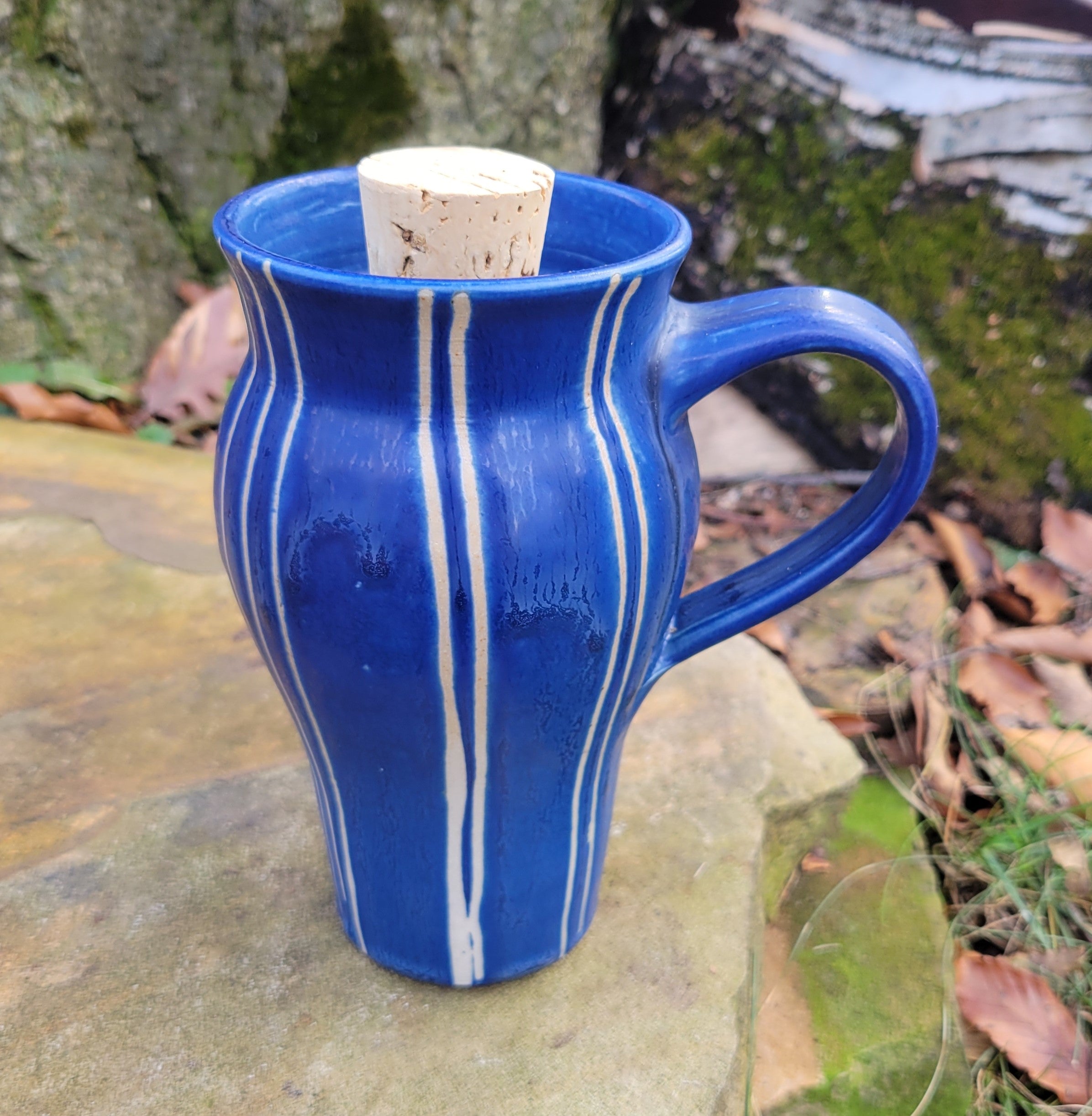 Mug Travel Mug in Blue Lapis Pinstripe