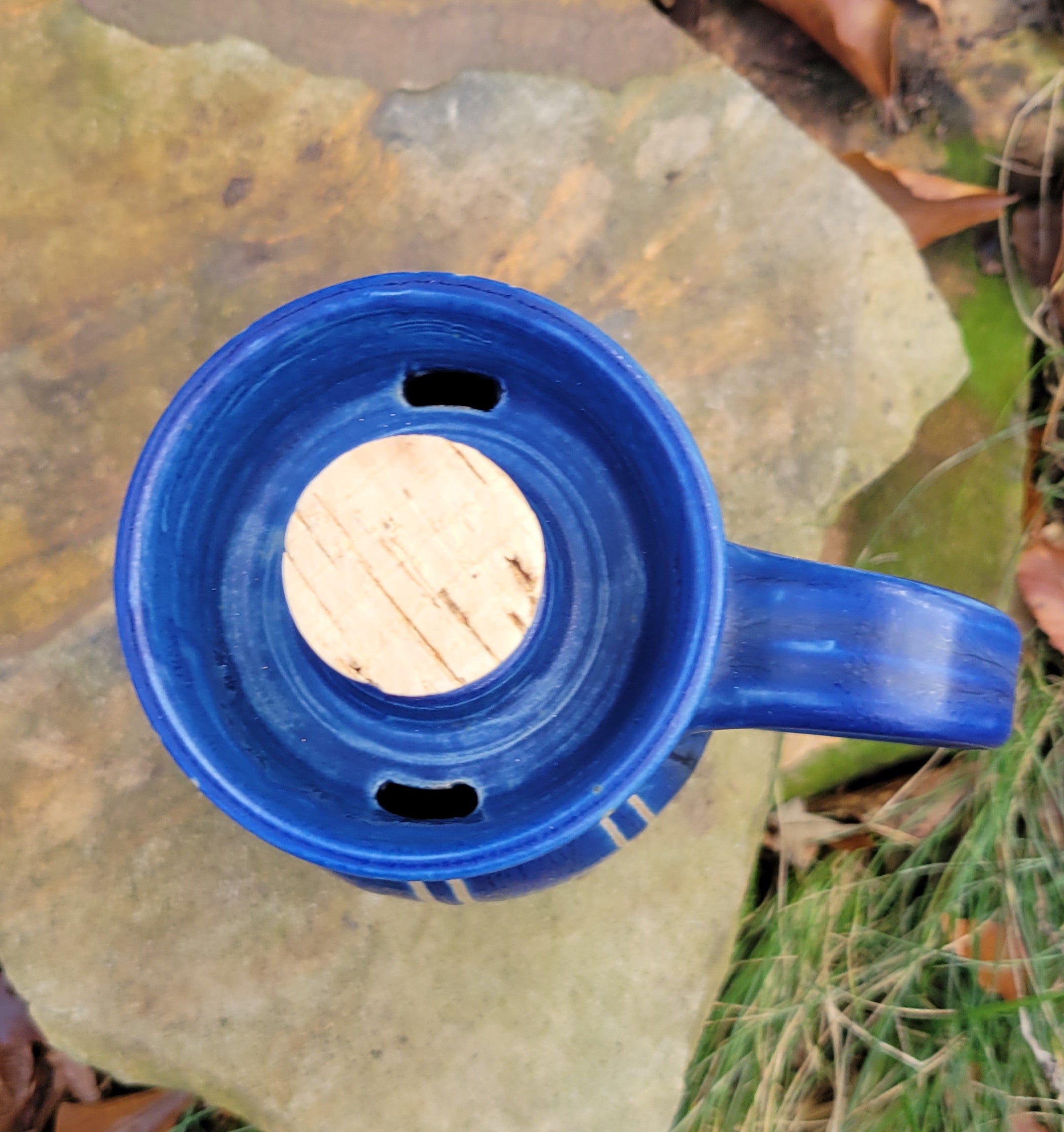 Travel Mug in Blue Lapis Pinstripe