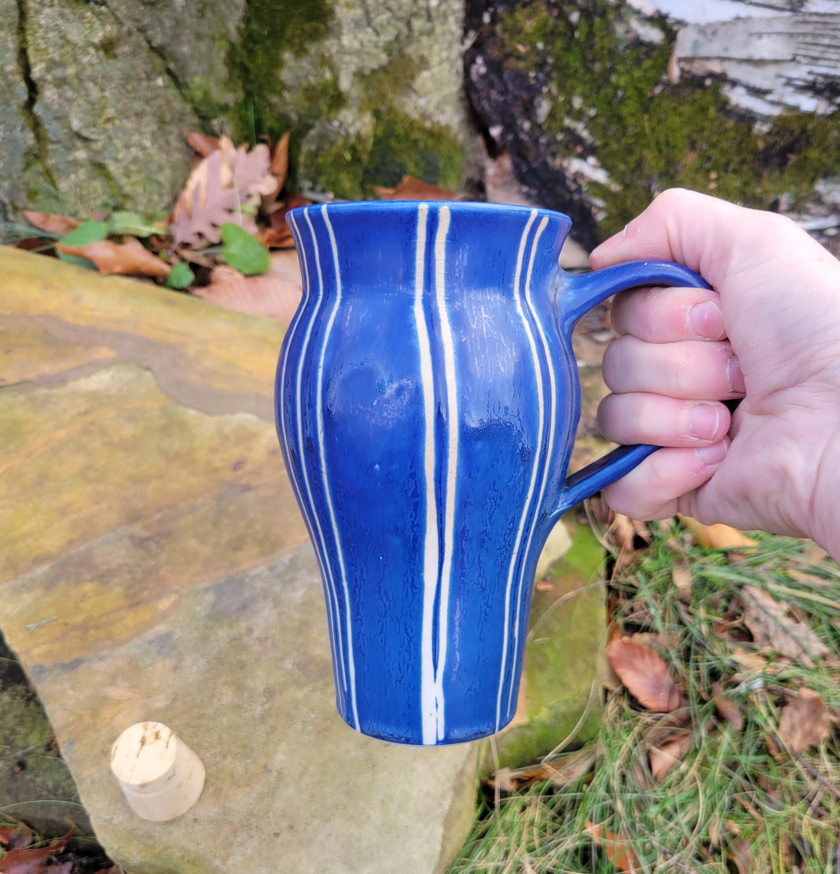 Mug Travel Mug in Blue Lapis Pinstripe