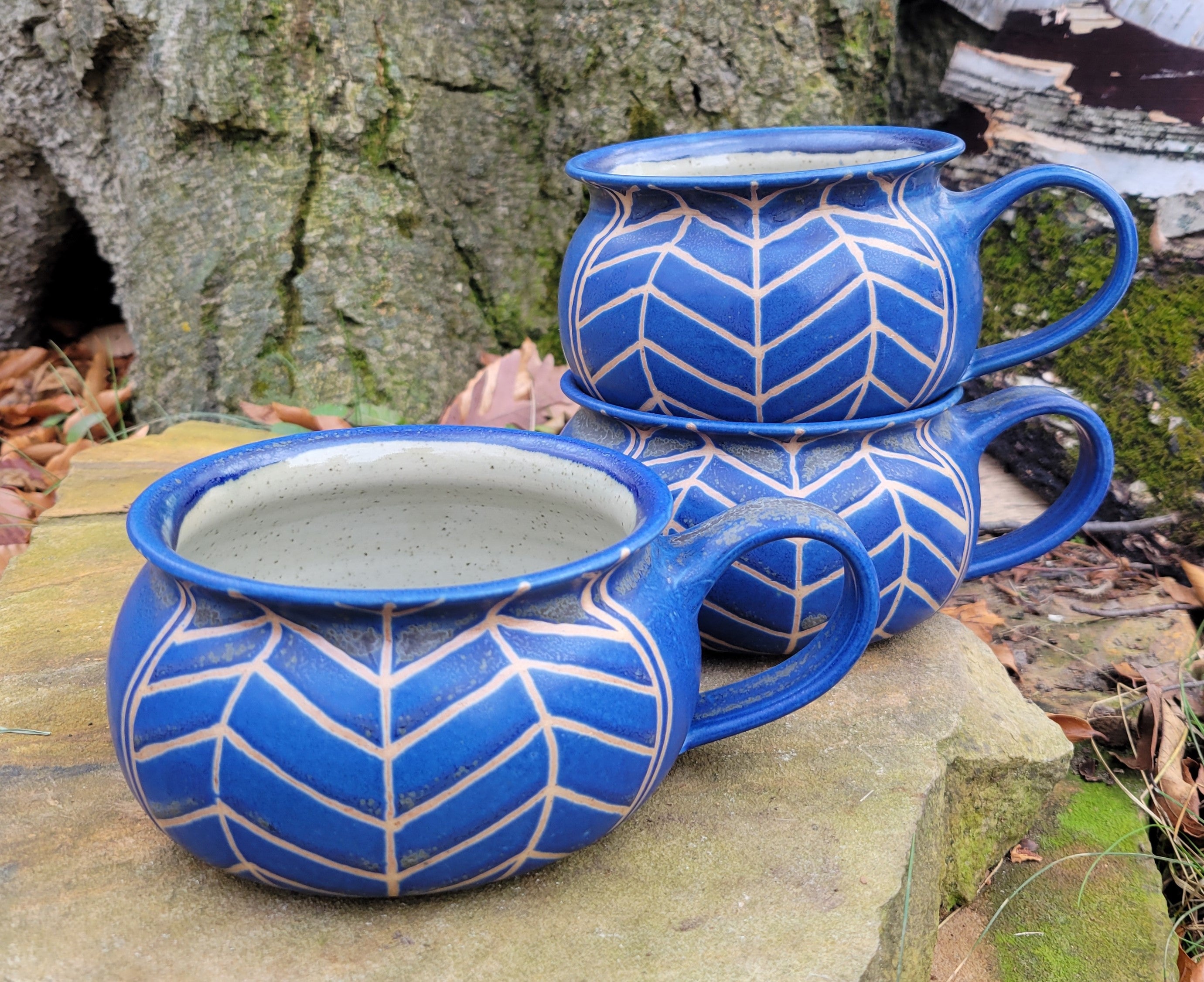 Soup Bowls in Blue Lapis Chevron Pattern