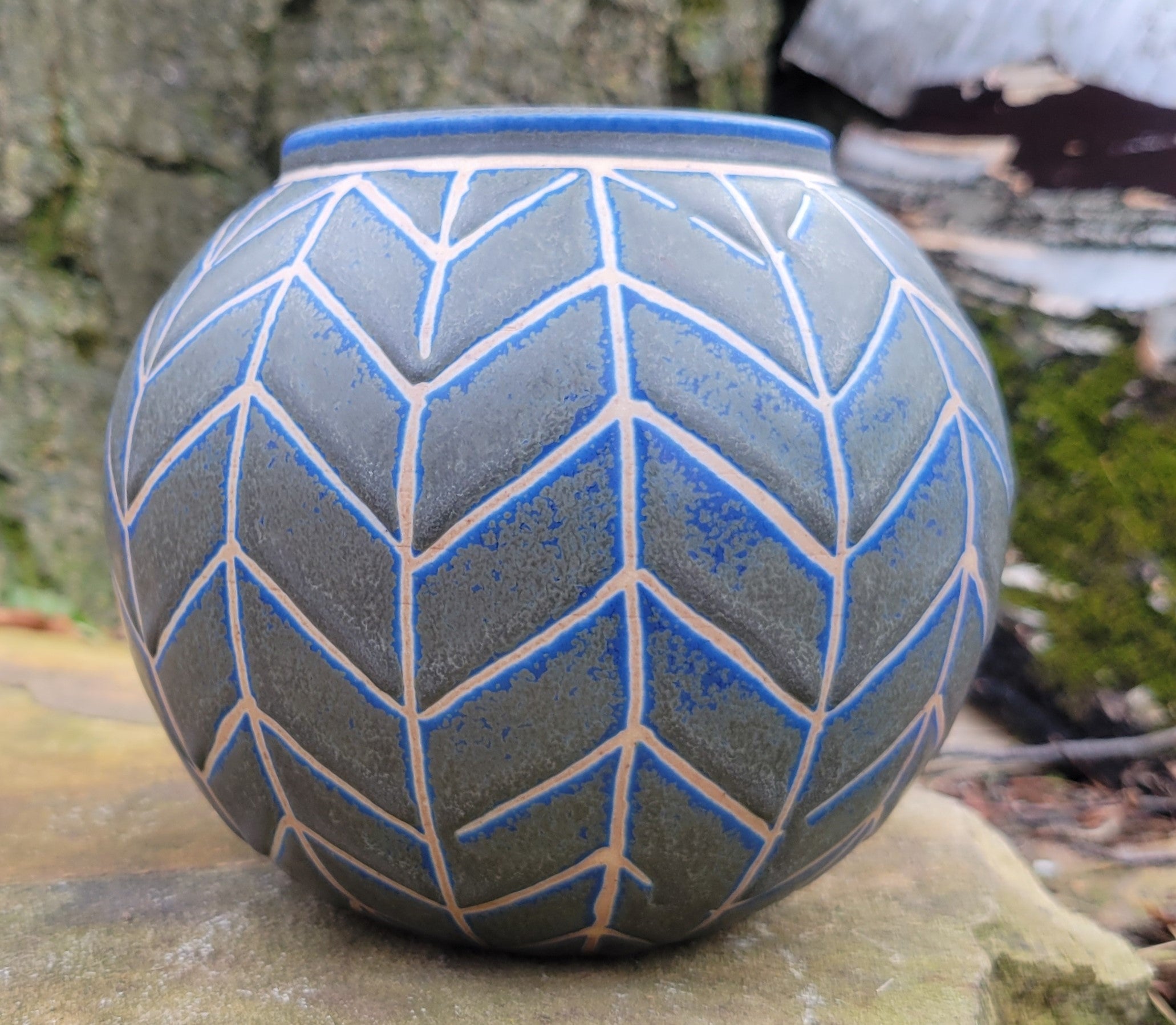 Vase in Blue Lapis Chevron Pattern