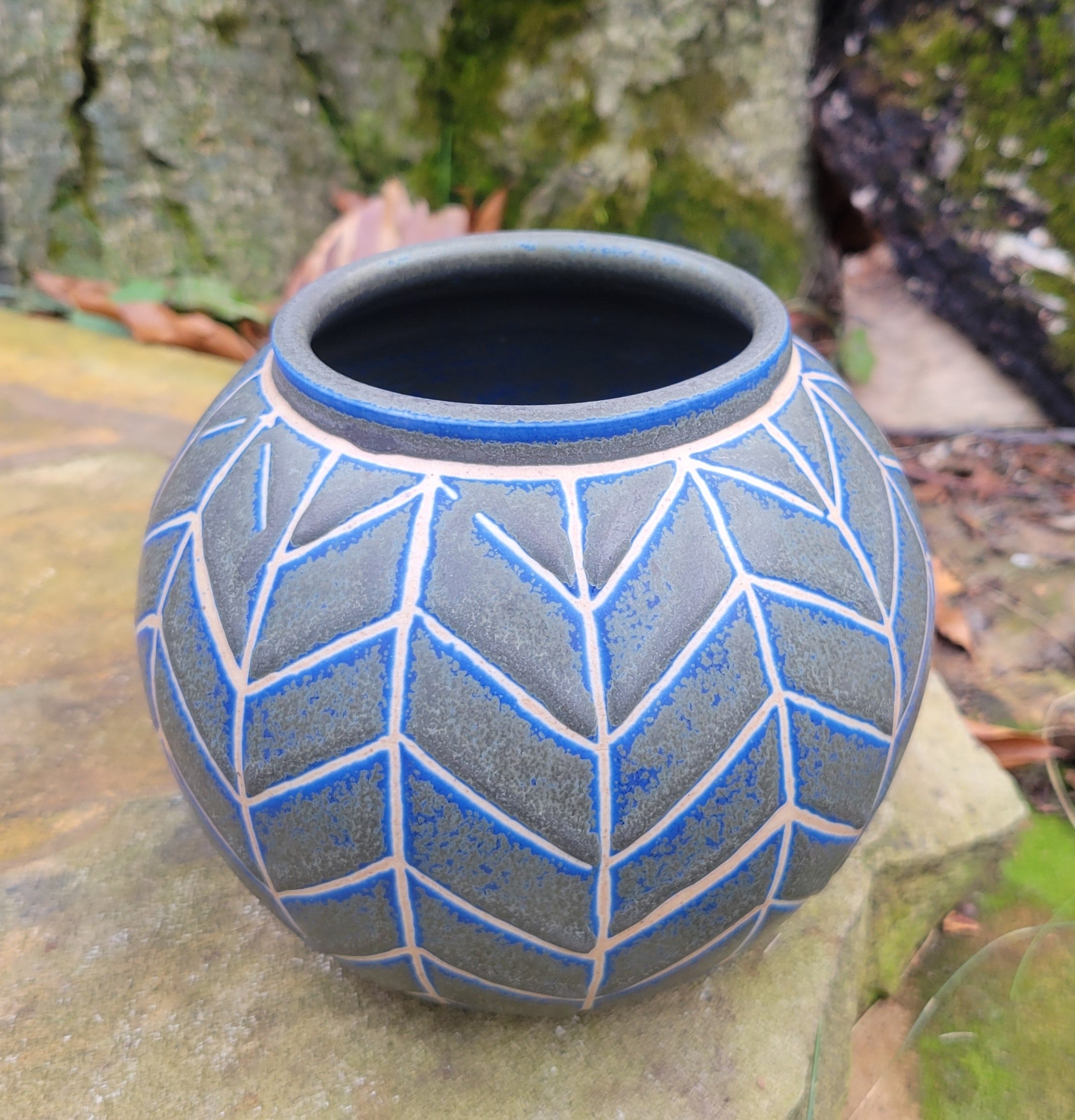 Vase in Blue Lapis Chevron Pattern