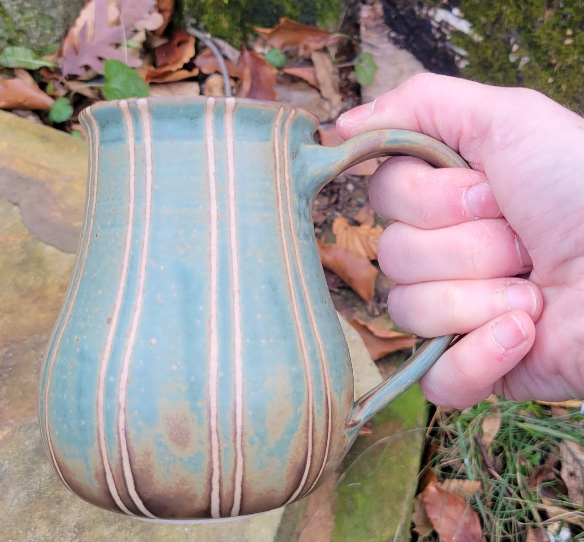Coffee Mug in Blue Slate Pinstripe Pattern