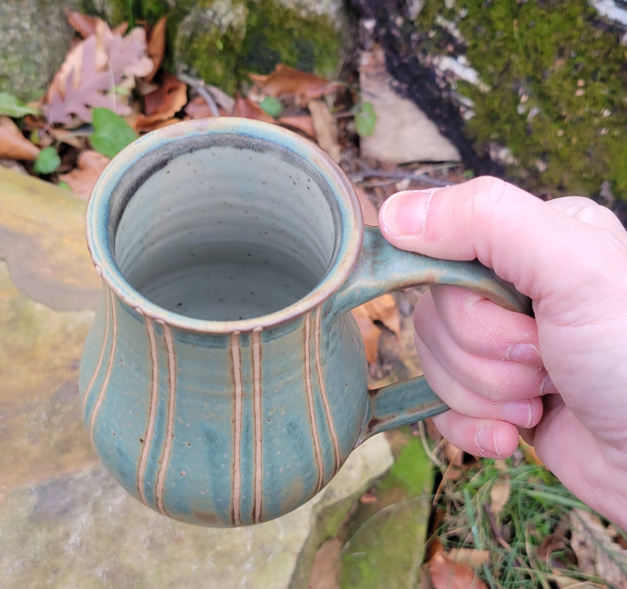 Coffee Mug in Blue Slate Pinstripe Pattern