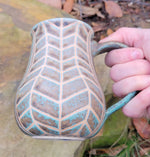 Load image into Gallery viewer, Coffee Mug in Turquoise and Lavender Chevron Pattern
