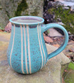 Load image into Gallery viewer, Coffee Mug in Turquoise Pinstripe Pattern
