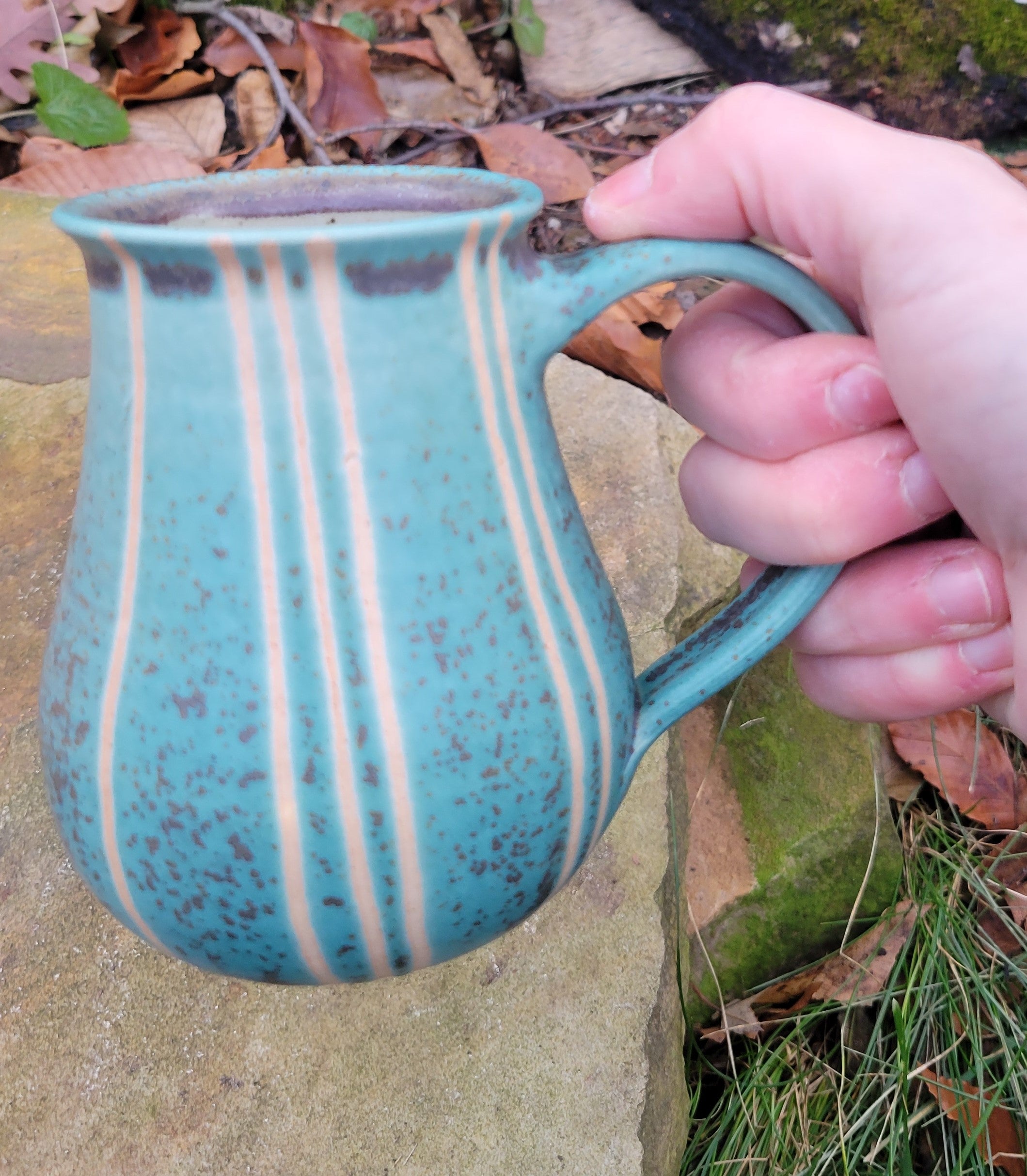 Coffee Mug in Turquoise Pinstripe Pattern