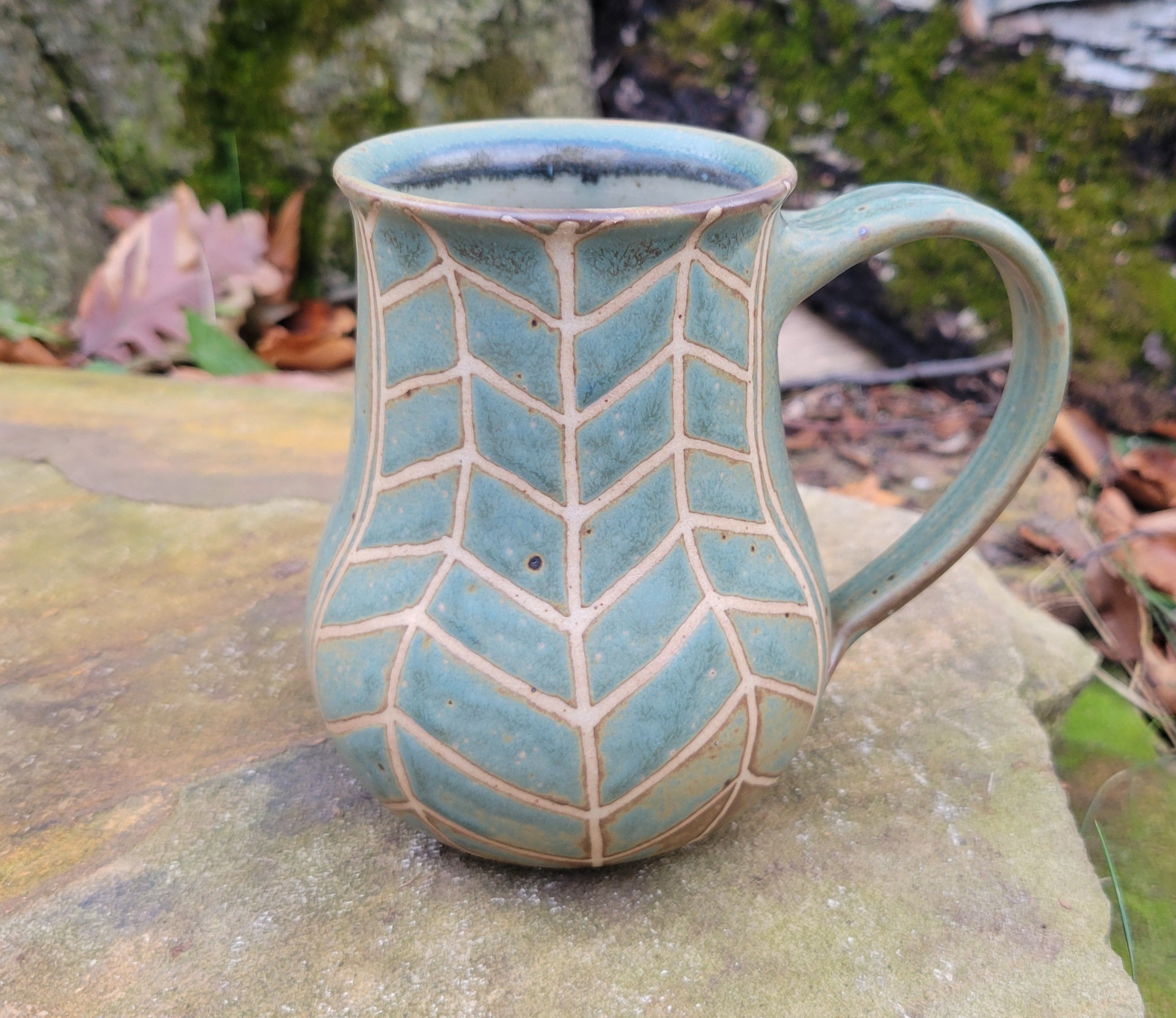 Coffee Mug in Slate Blue Chevron Pattern
