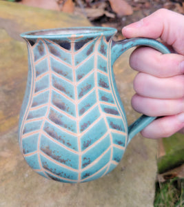 Coffee Mug in Turquoise Chevron Pattern