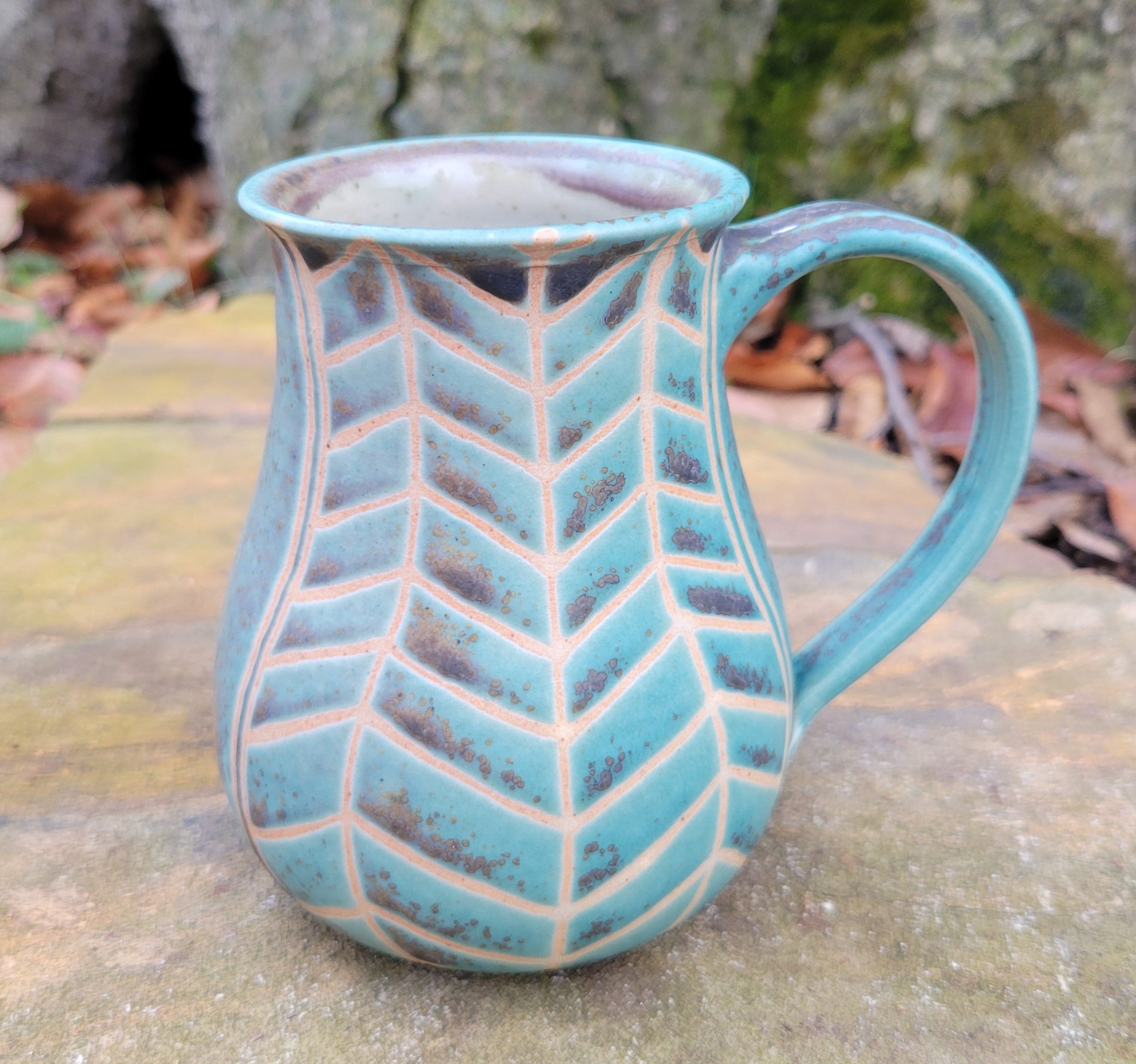 Coffee Mug in Turquoise Chevron Pattern