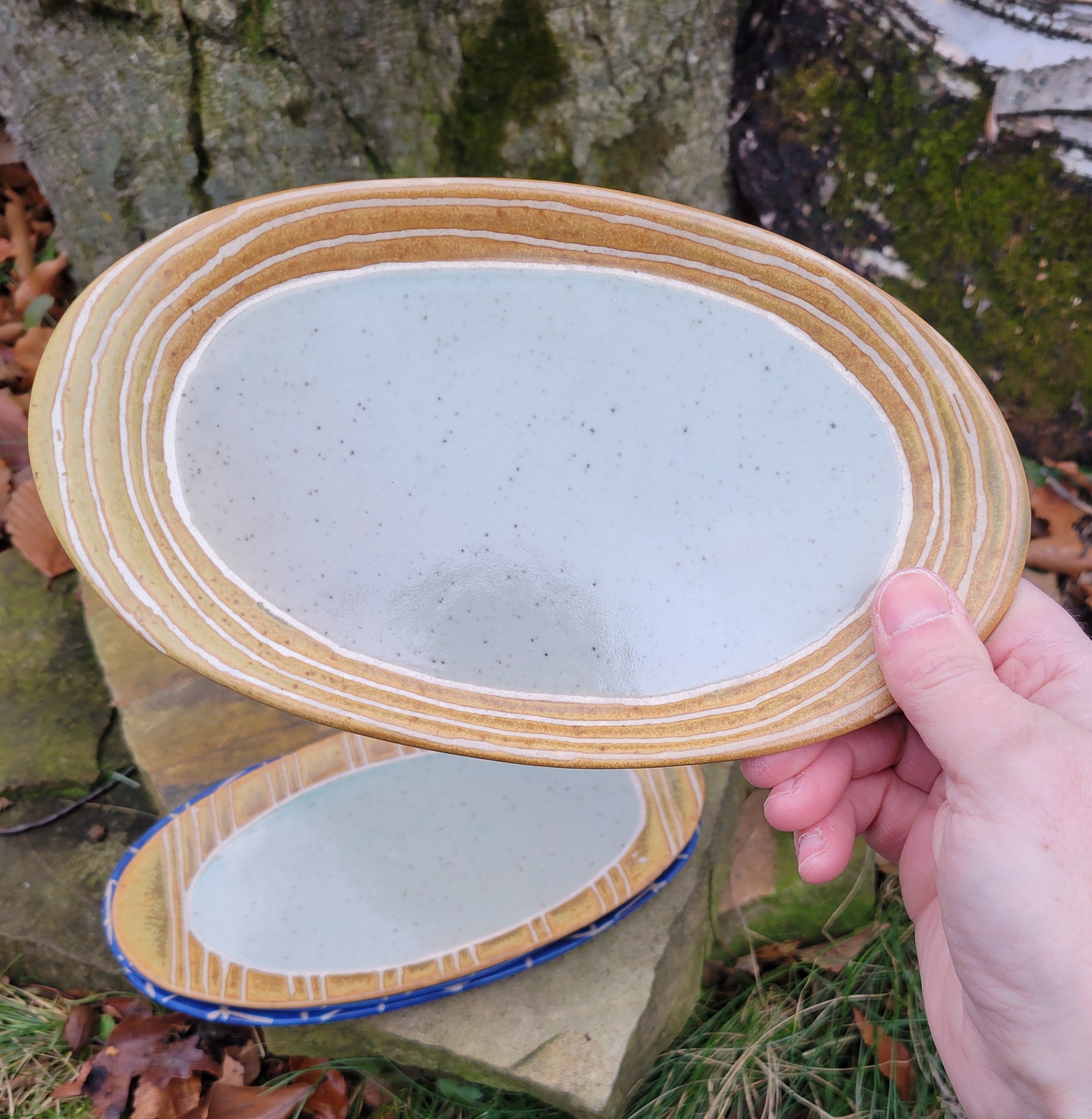 Small Oval Plates Yellow Ochre Concentric