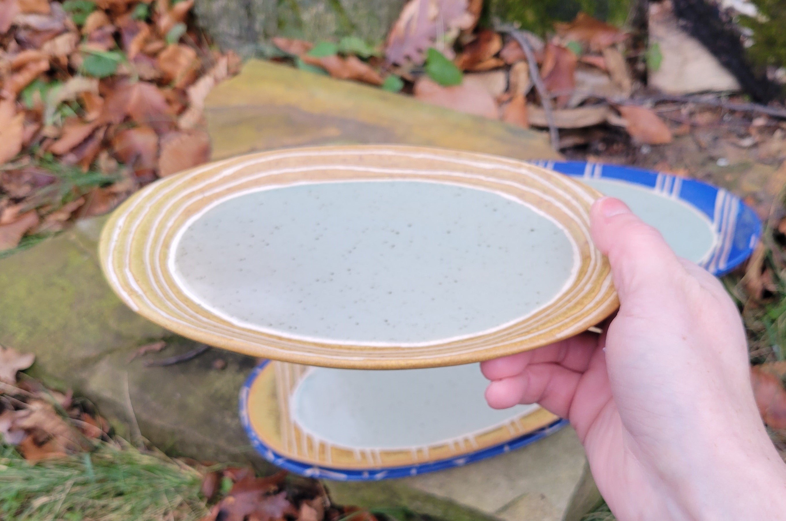 Small Oval Plates Yellow Ochre Concentric