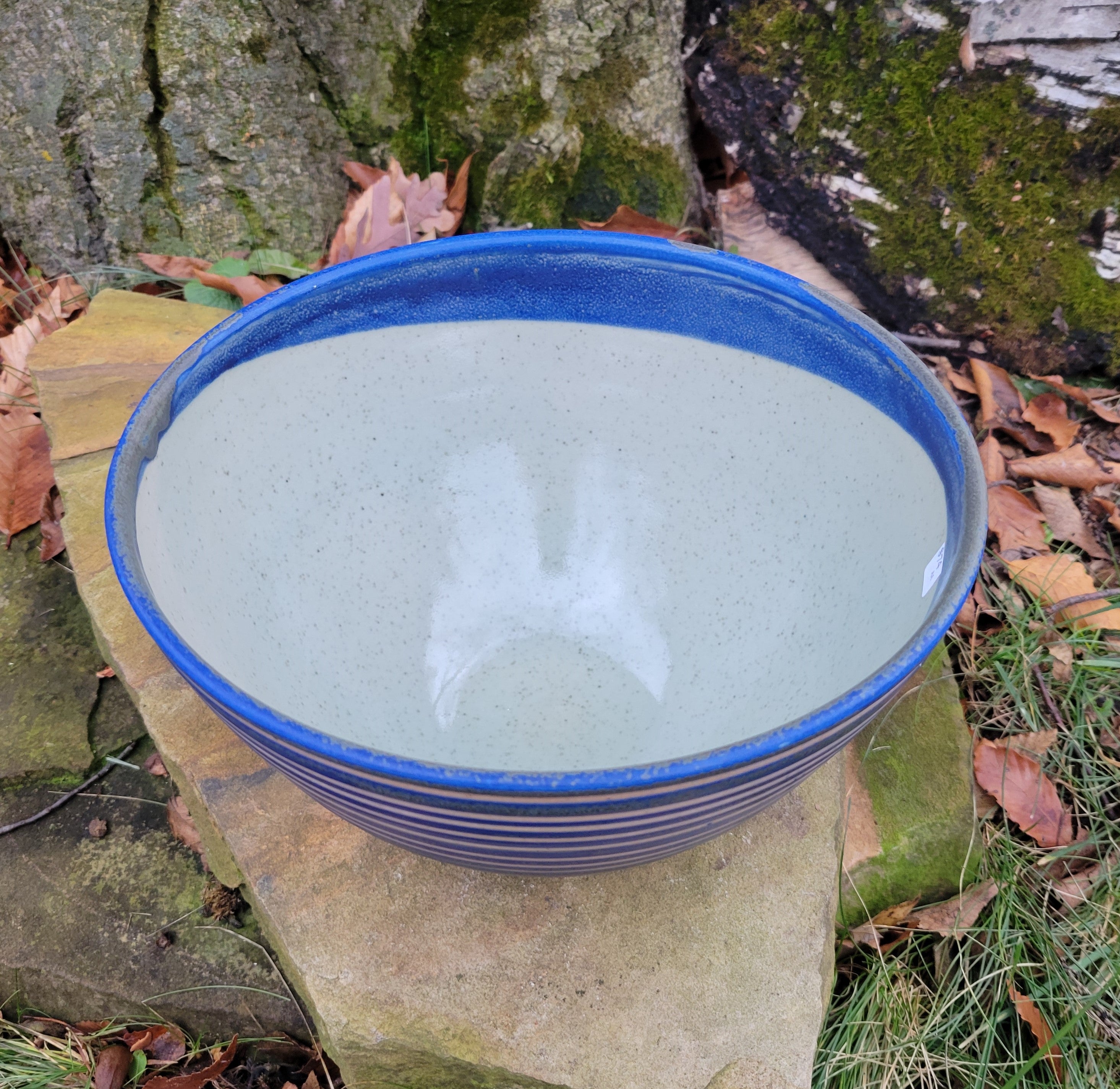 Large Serving Bowl in Blue Lapis Art Deco Pattern