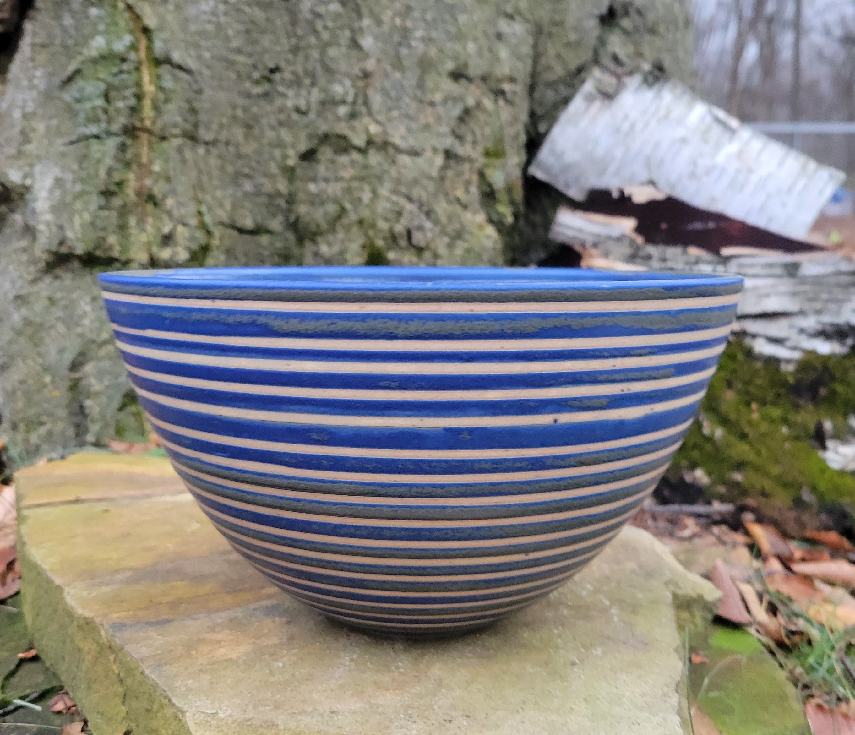 Large Serving Bowl in Blue Lapis Art Deco Pattern