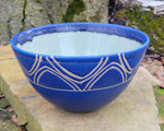 Load image into Gallery viewer, Small Serving Bowl in Blue Lapis Art Deco Pattern
