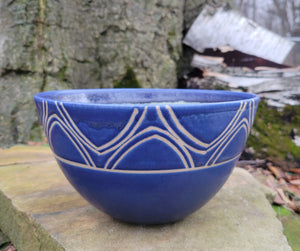 Small Serving Bowl in Blue Lapis Art Deco Pattern
