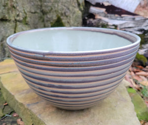 Large Serving Bowl in Turquoise Amethyst Pinstripe Pattern