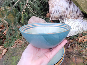 Salad Bowls Blue Slate Pinstripe