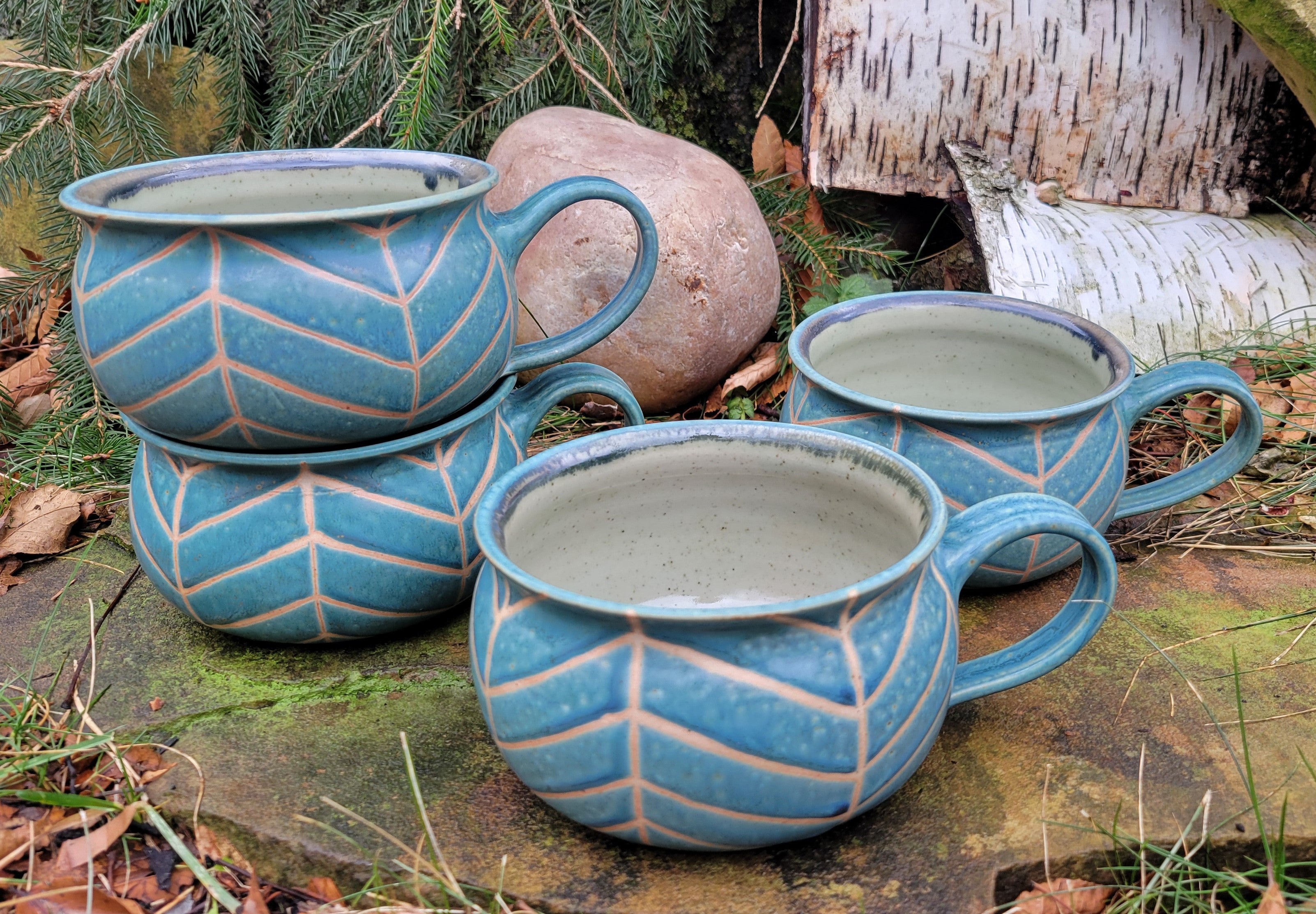 Soup Bowls in Blue Slate Chevron Pattern