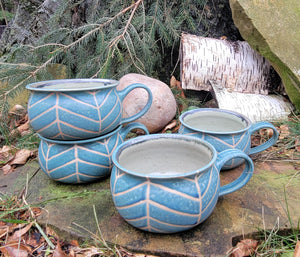 Soup Bowls in Blue Slate Chevron Pattern