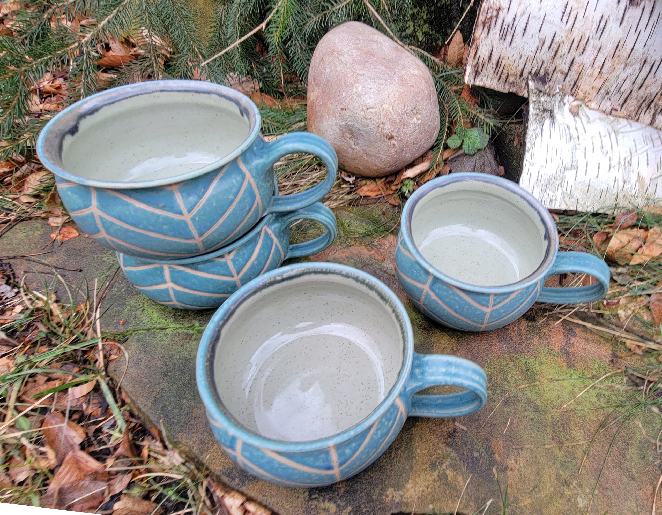 Soup Bowls in Blue Slate Chevron Pattern