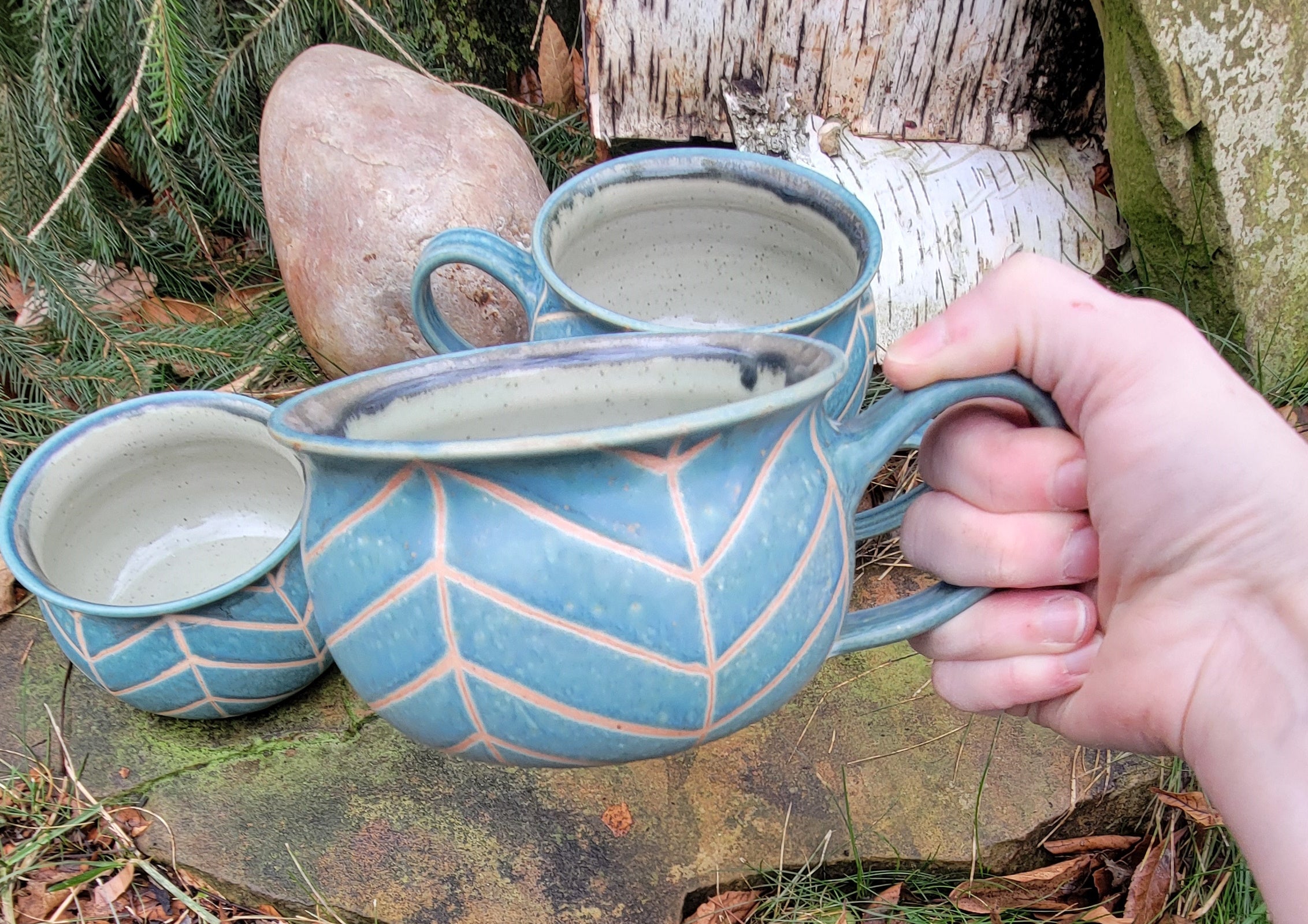 Soup Bowls in Blue Slate Chevron Pattern