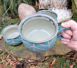 Soup Bowls in Blue Slate Chevron Pattern