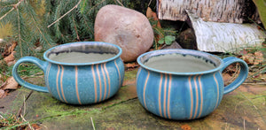 Soup Bowls in Blue Slate Pinstripe Pattern