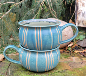 Soup Bowls in Blue Slate Pinstripe Pattern