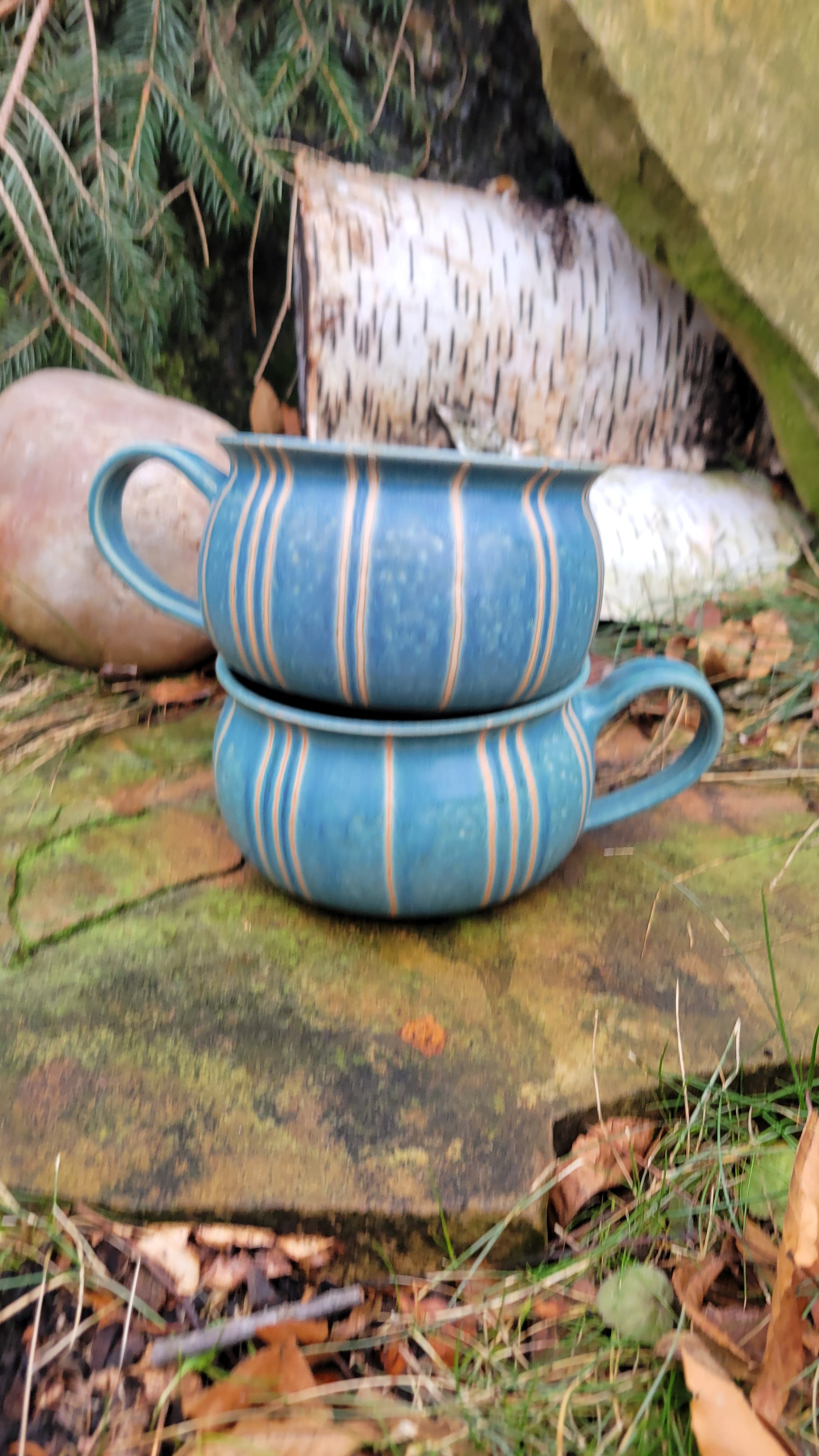 Soup Bowls in Blue Slate Pinstripe Pattern