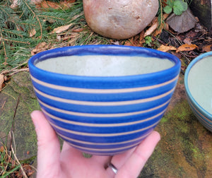 Cereal Bowls in Blue Lapis Pinstripe Pattern