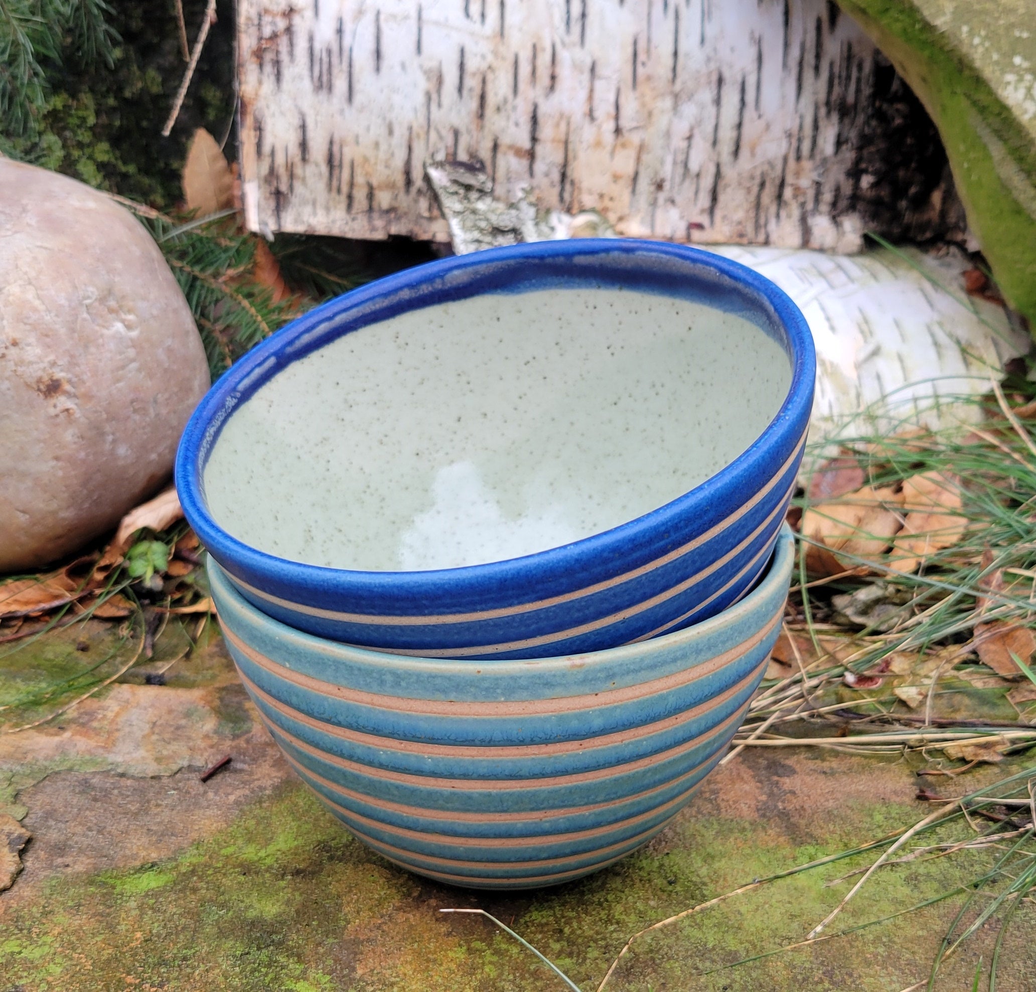 Cereal Bowls in Blue Lapis Pinstripe Pattern