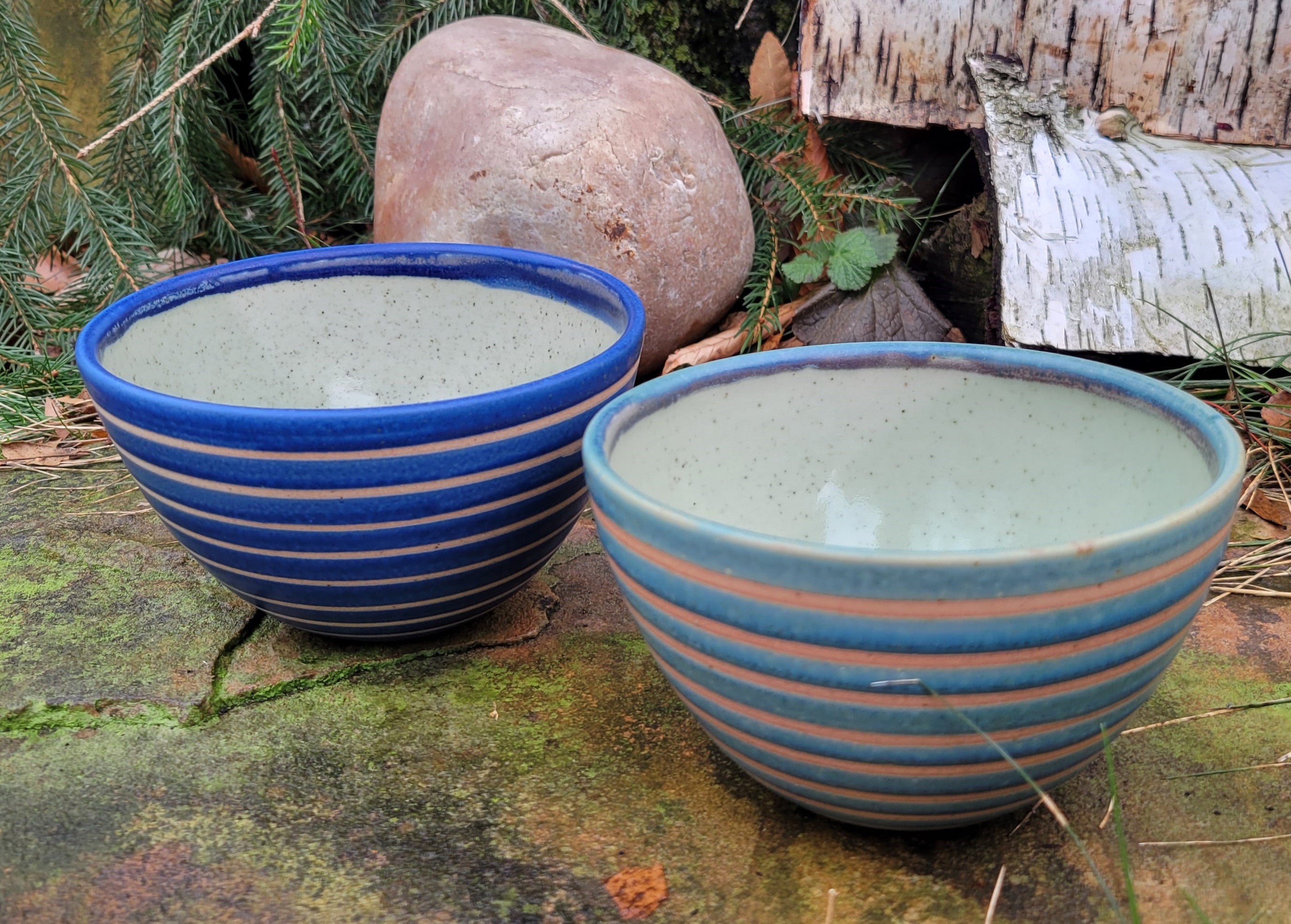 Cereal Bowls in Blue Lapis Pinstripe Pattern