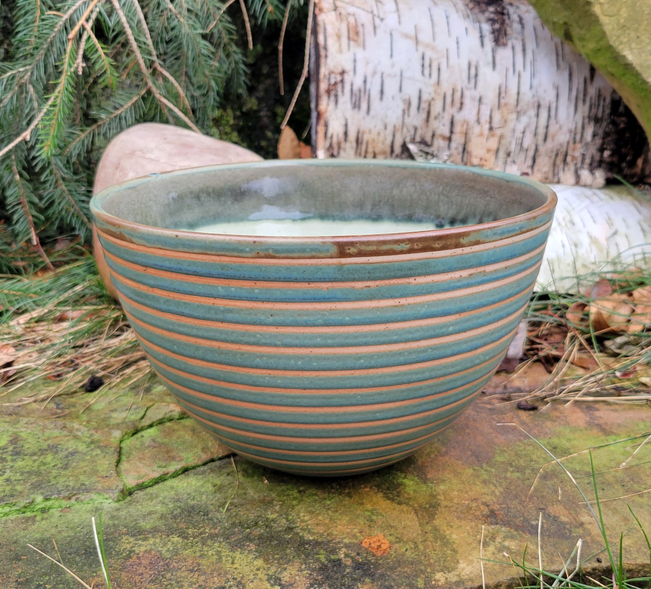 Large Serving Bowl in Blue Slate Pinstripe