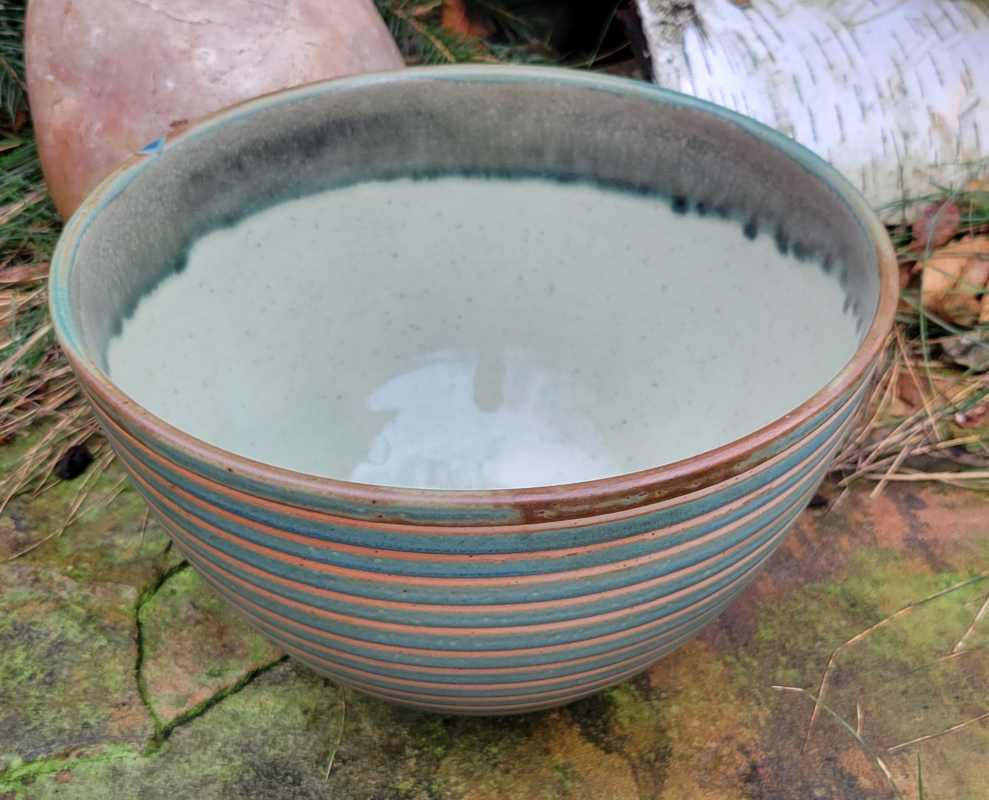 Large Serving Bowl in Blue Slate Pinstripe