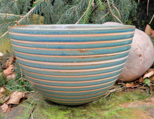 Large Serving Bowl in Blue Slate Pinstripe