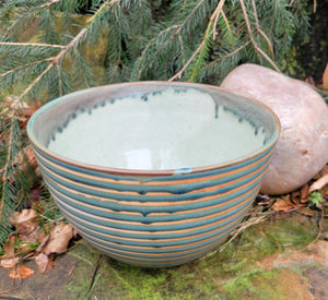 Large Serving Bowl in Blue Slate Pinstripe