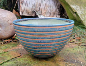 Small Serving Bowl in Blue Slate Pinstripe