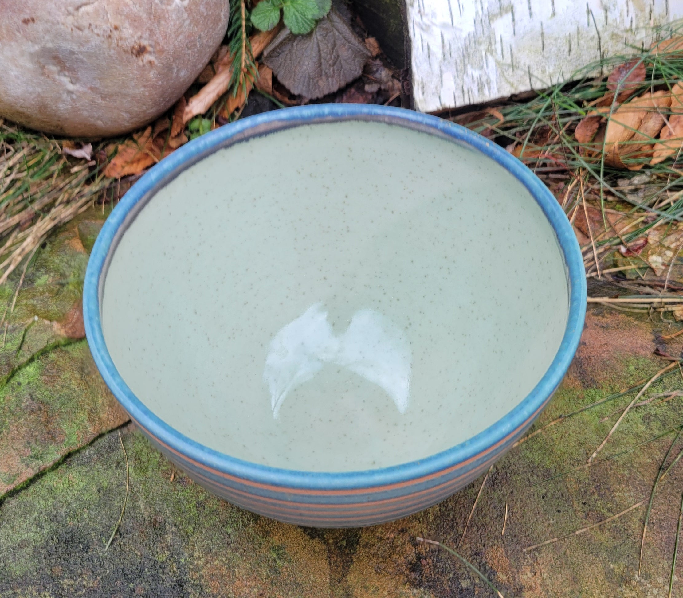 Small Serving Bowl in Blue Slate Pinstripe