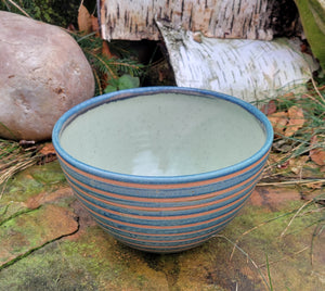 Small Serving Bowl in Blue Slate Pinstripe