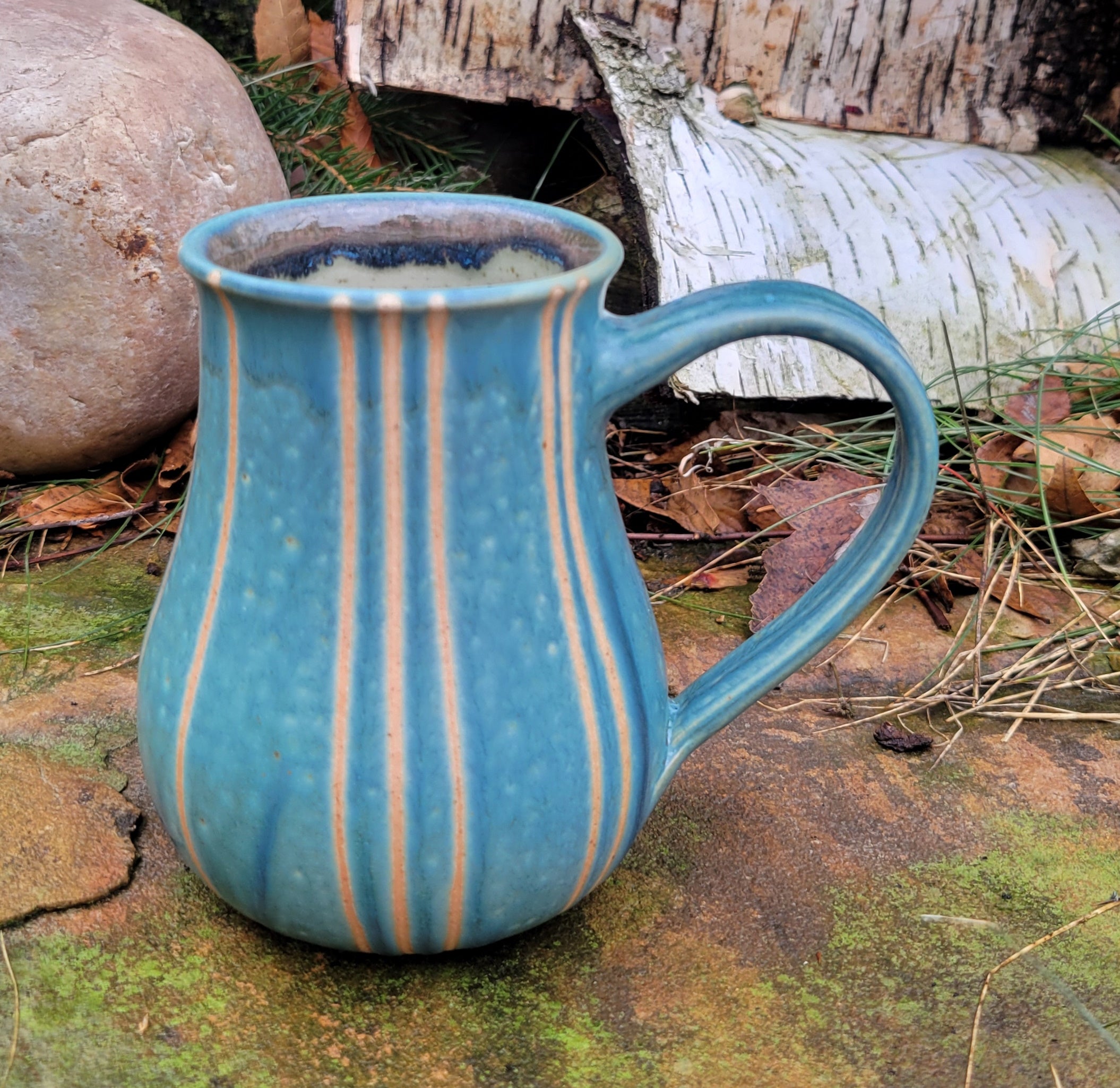 Coffee Mug in Slate Blue Pinstripe