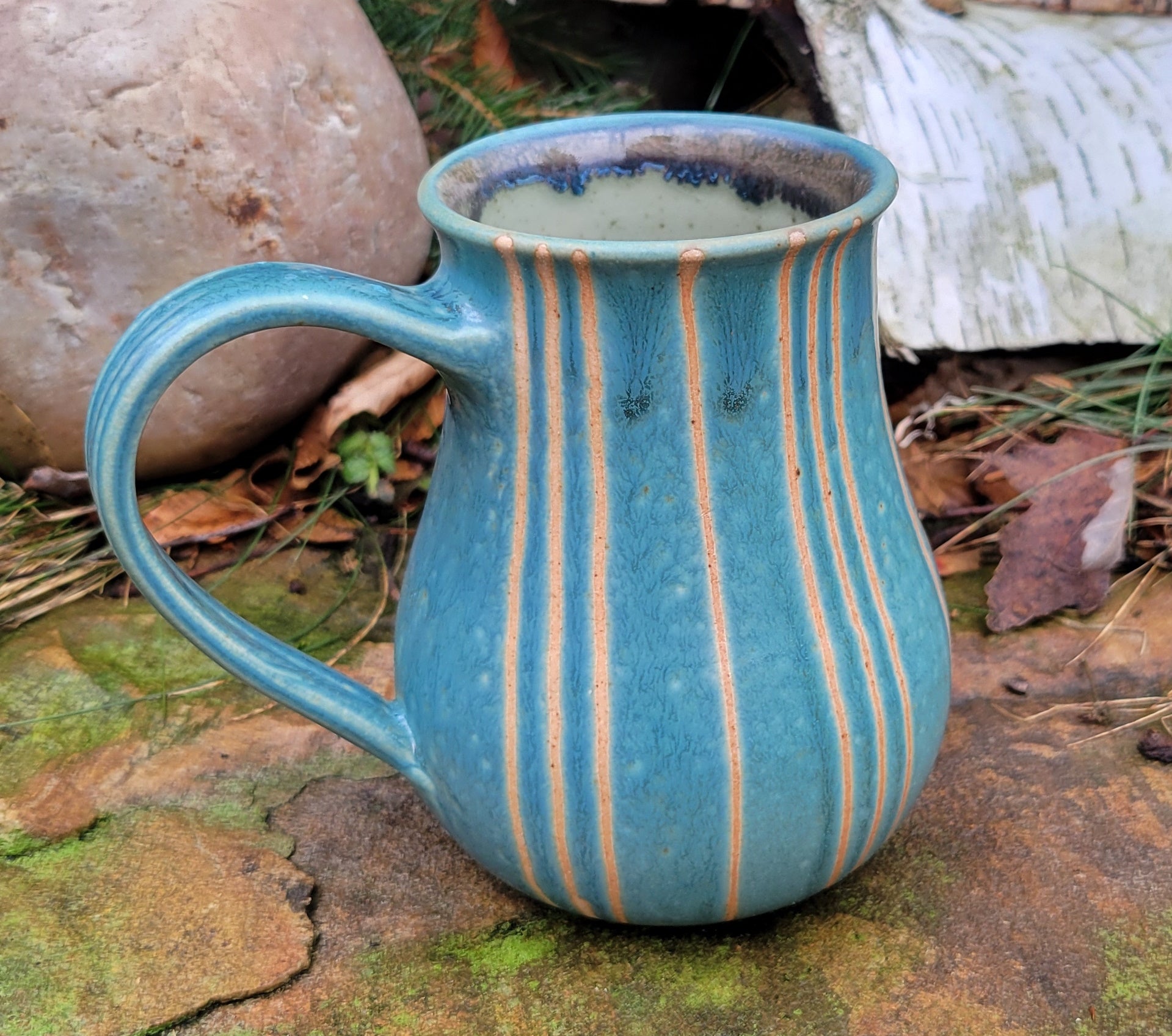 Coffee Mug in Slate Blue Pinstripe