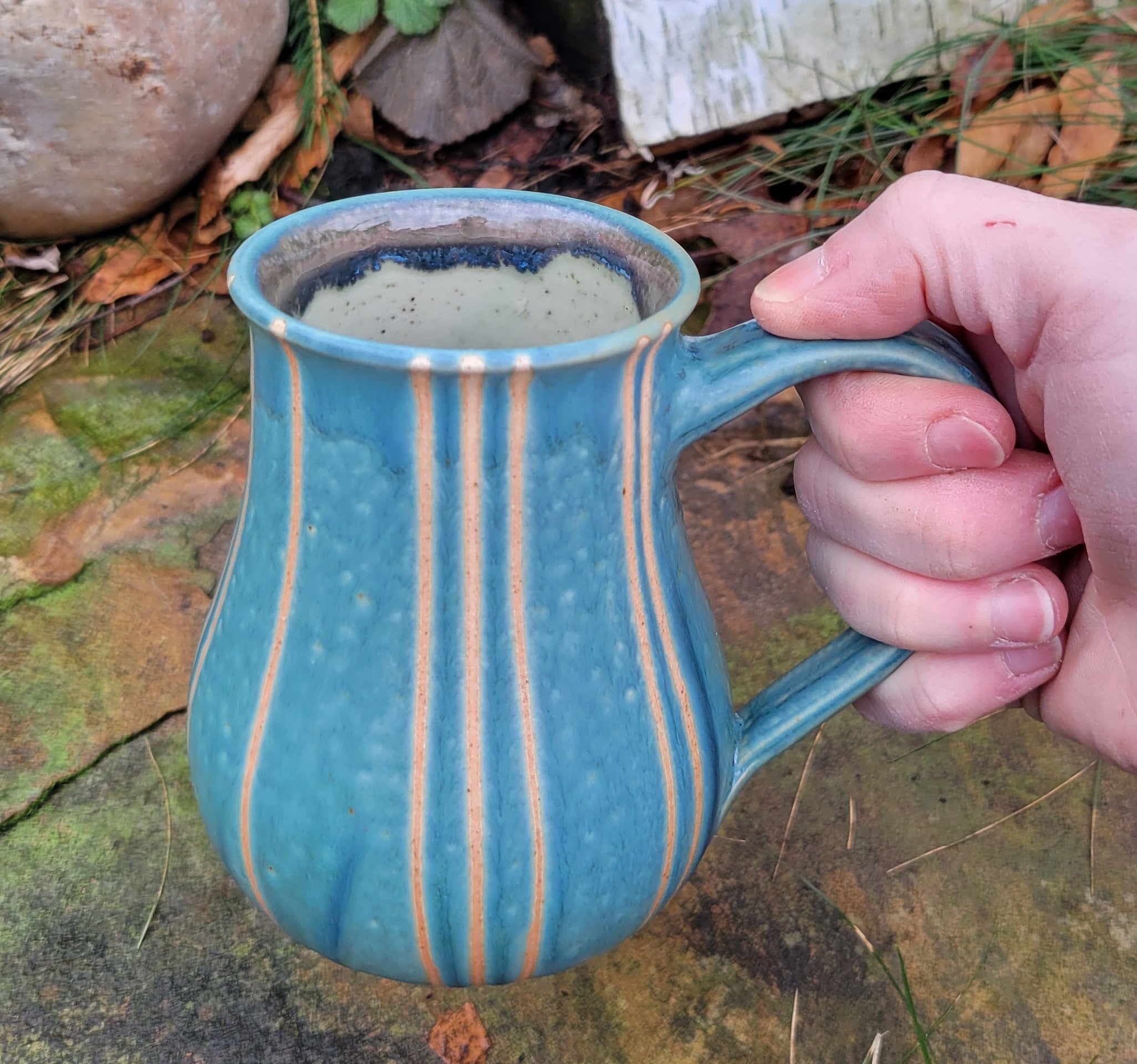 Coffee Mug in Slate Blue Pinstripe