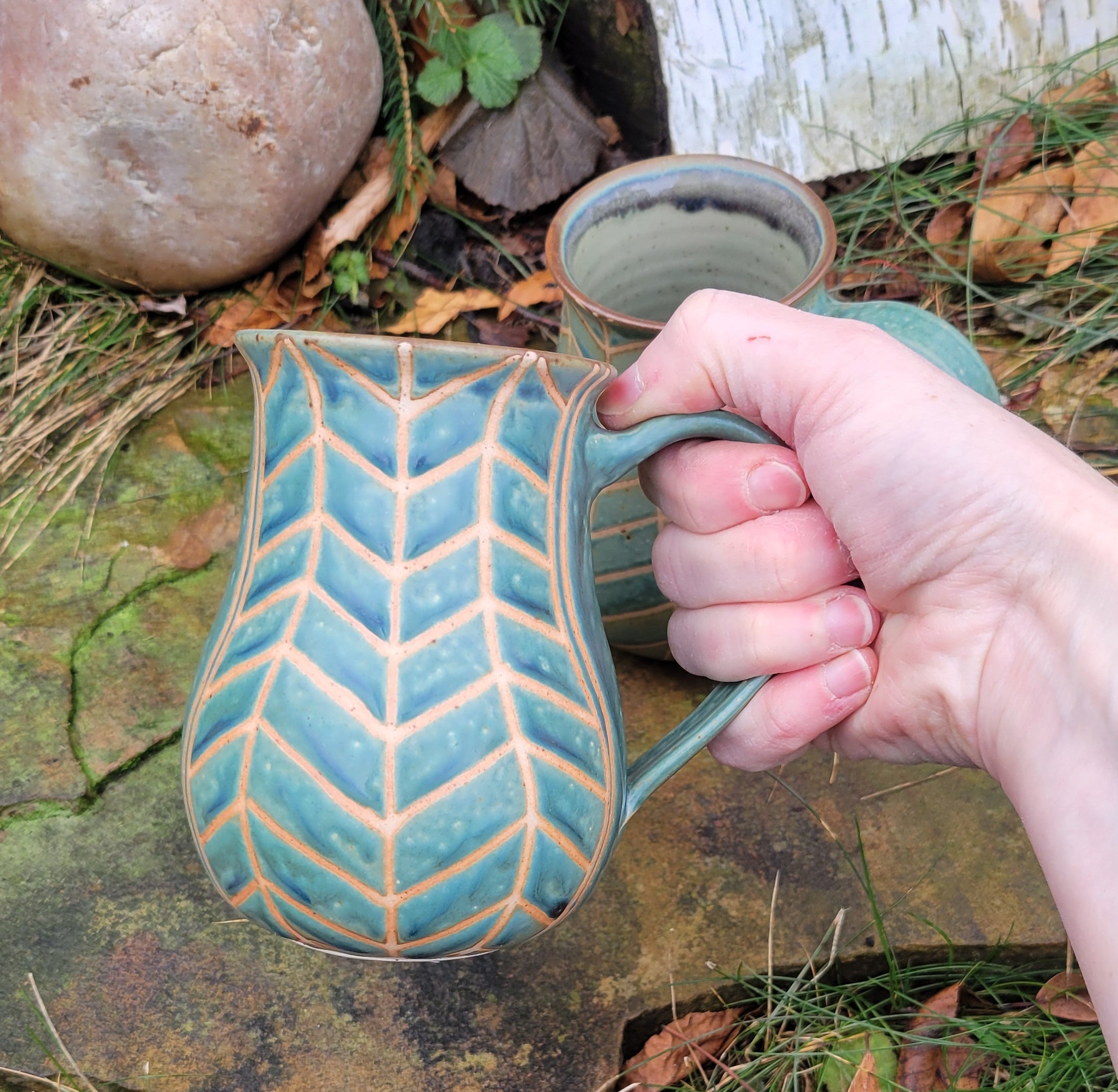 Coffee Mug in Slate Blue Chevron Pattern